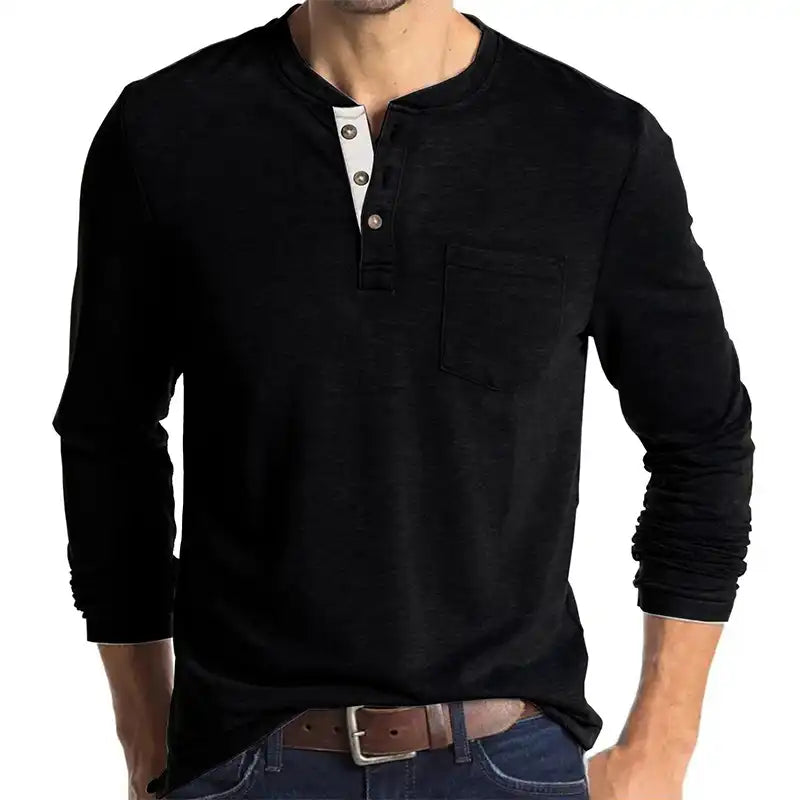Men's Pocket Henley T-Shirt - Long Sleeve Classic