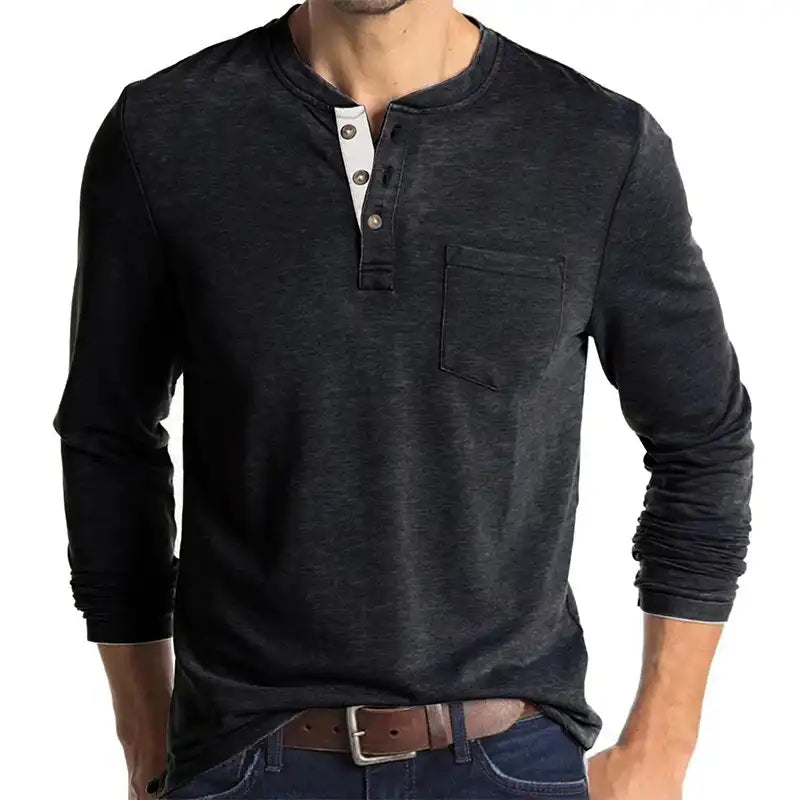 Men's Pocket Henley T-Shirt - Long Sleeve Classic