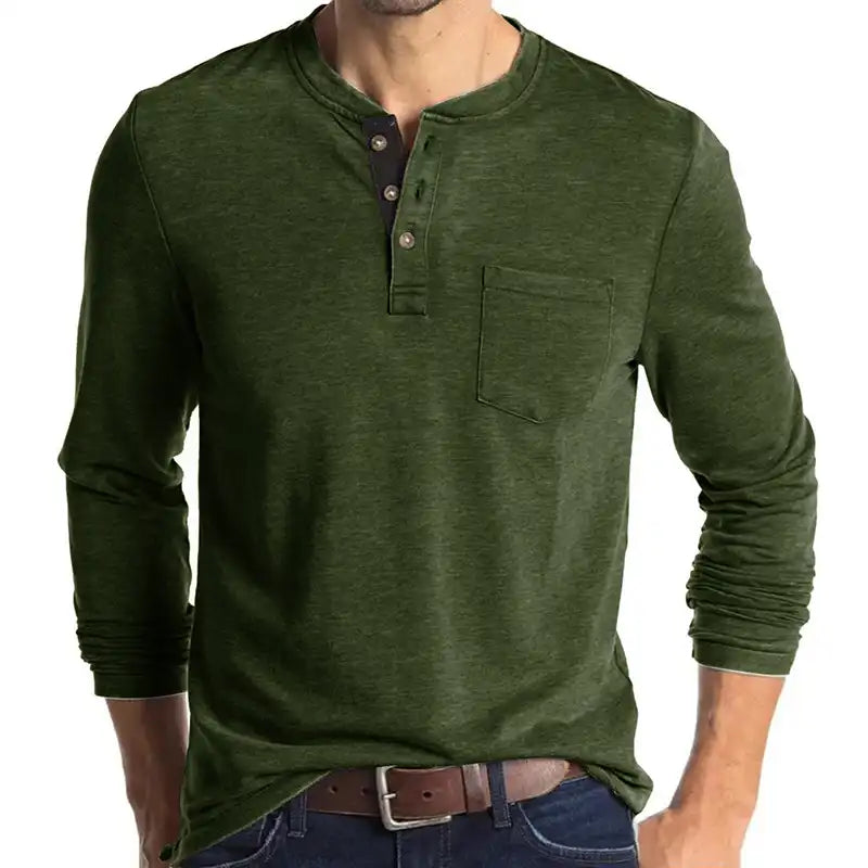 Men's Pocket Henley T-Shirt - Long Sleeve Classic