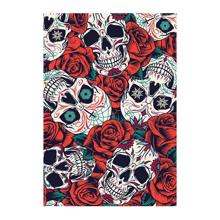 Men's Rose & Skull Print Golf Polo Shirt