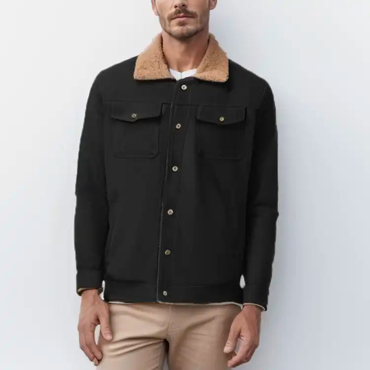 Men's Sherpa-Lined Bomber Jacket - Windproof Fleece Coat | Cargo Pockets