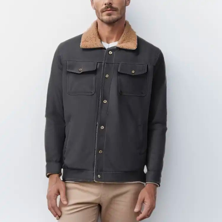Men's Sherpa-Lined Bomber Jacket - Windproof Fleece Coat | Cargo Pockets