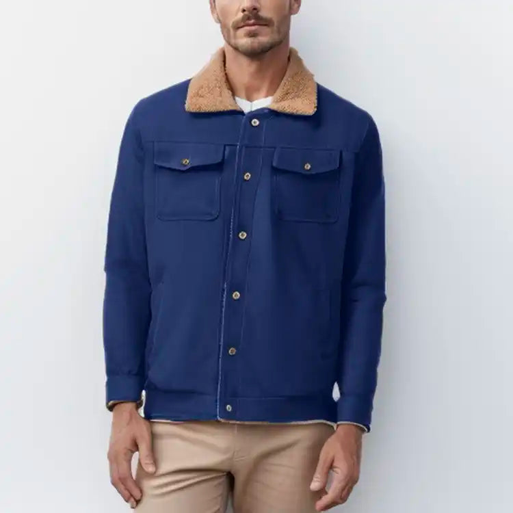 Men's Sherpa-Lined Bomber Jacket - Windproof Fleece Coat | Cargo Pockets