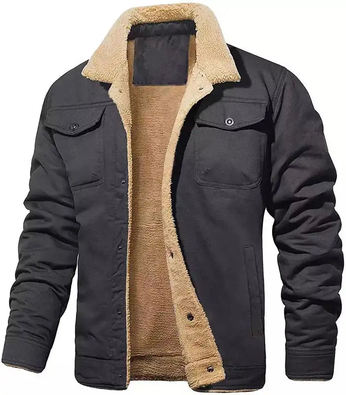 Men's Sherpa-Lined Bomber Jacket - Windproof Fleece Coat | Cargo Pockets