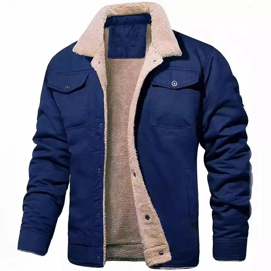 Men's Sherpa-Lined Bomber Jacket - Windproof Fleece Coat | Cargo Pockets