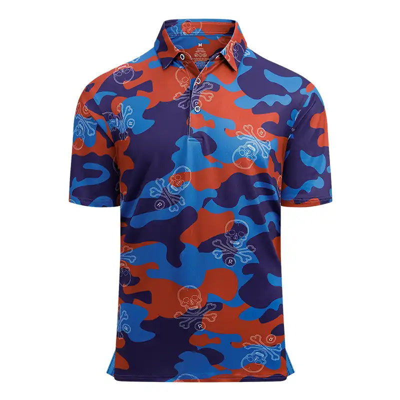 Men's Skull Print Golf Polo Shirt - Quick-Dry, 4-Way Stretch & Moisture Wicking