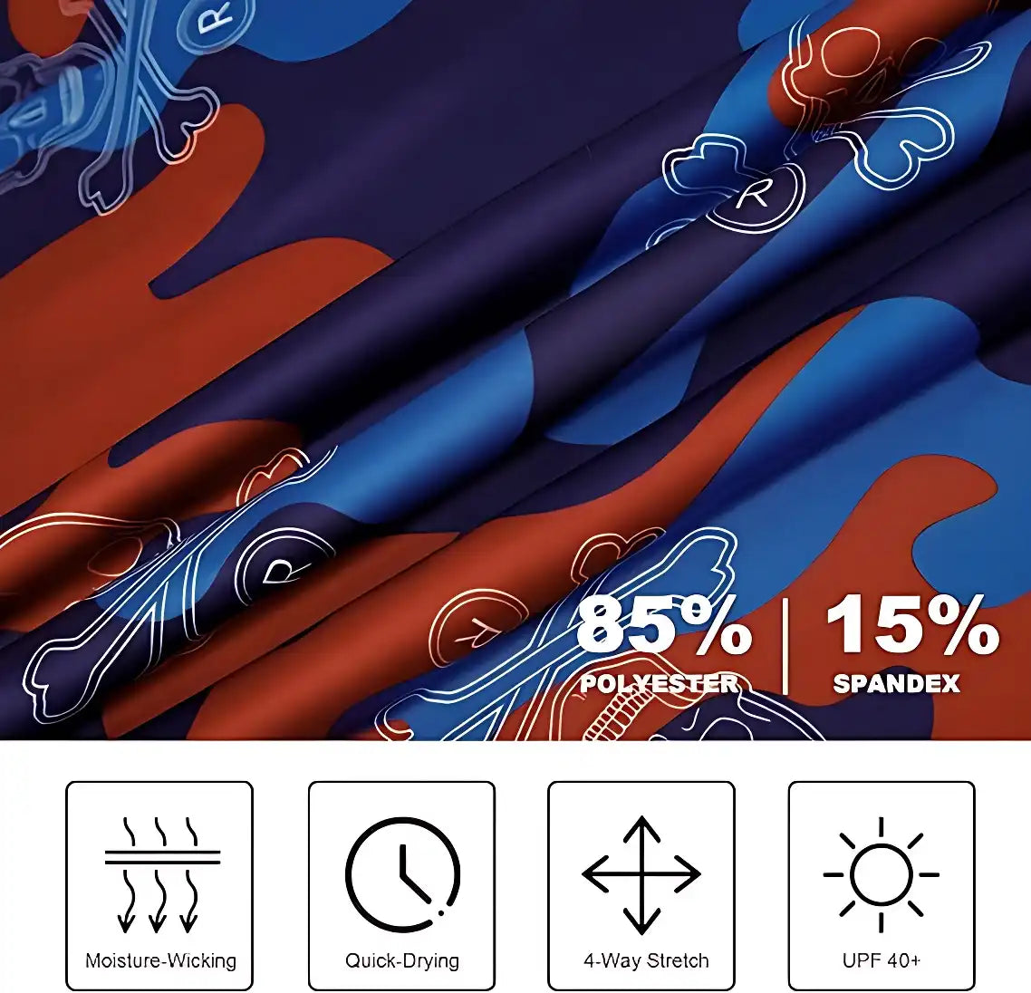 Men's Skull Print Golf Polo Shirt - Quick-Dry, 4-Way Stretch & Moisture Wicking