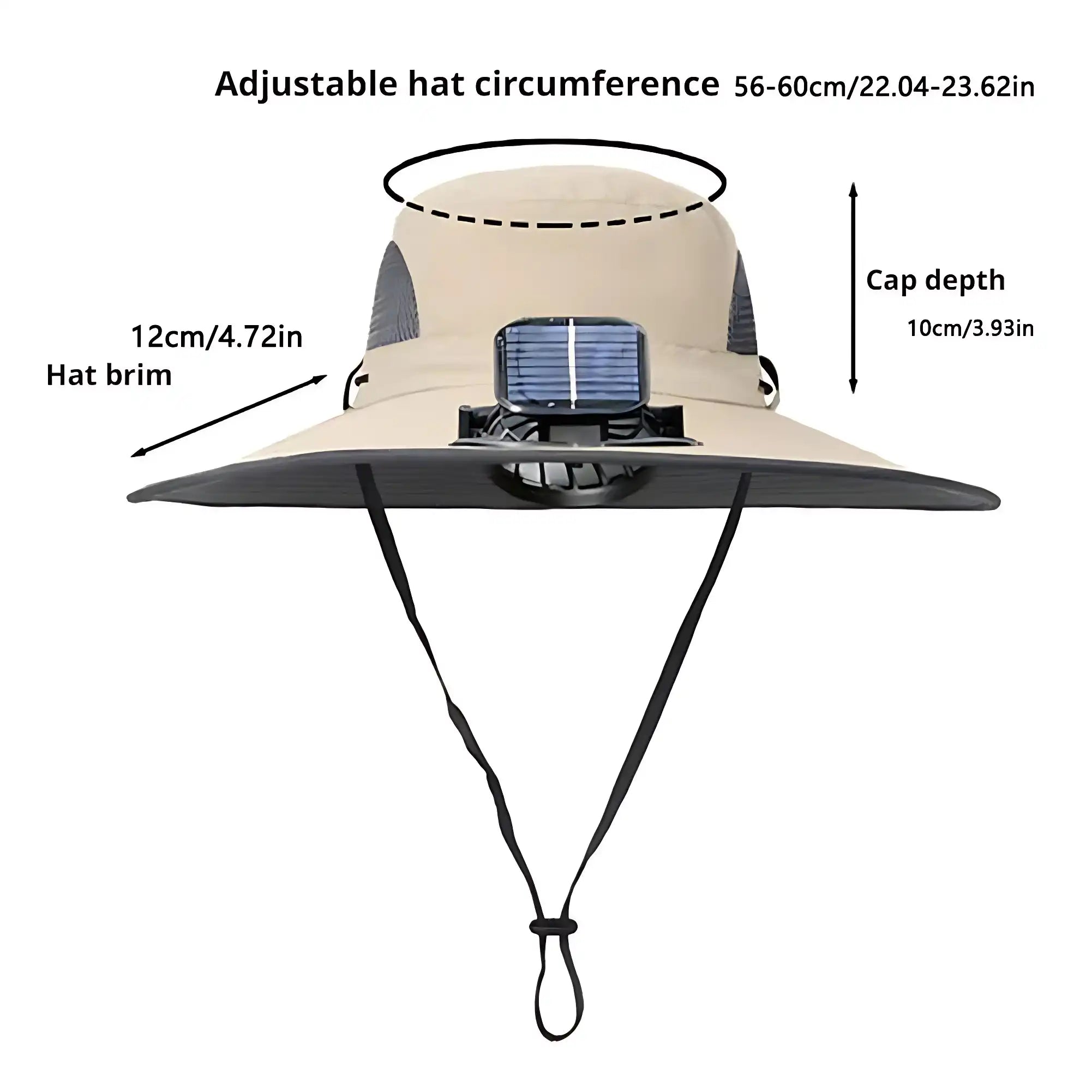 Men's Solar Fan Wide Brim Sun Hat - Windproof Strap, UV Protection, Breathable Mesh