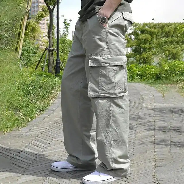 Men's Summer Cotton Cargo Pants - Oversized, High Waist