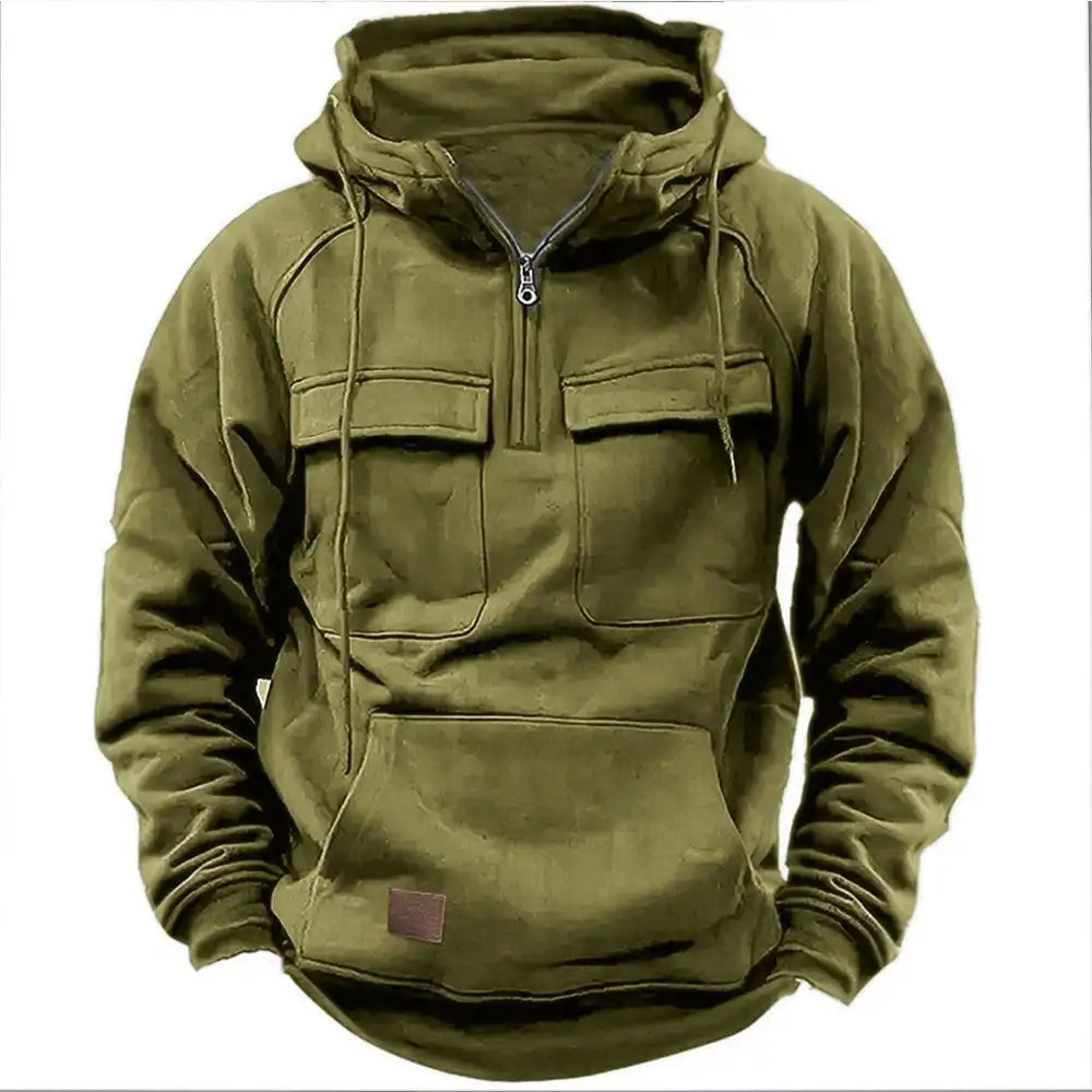 Men’s Tactical Quarter-Zip Hoodie - Windproof Multi-Pocket Pullover