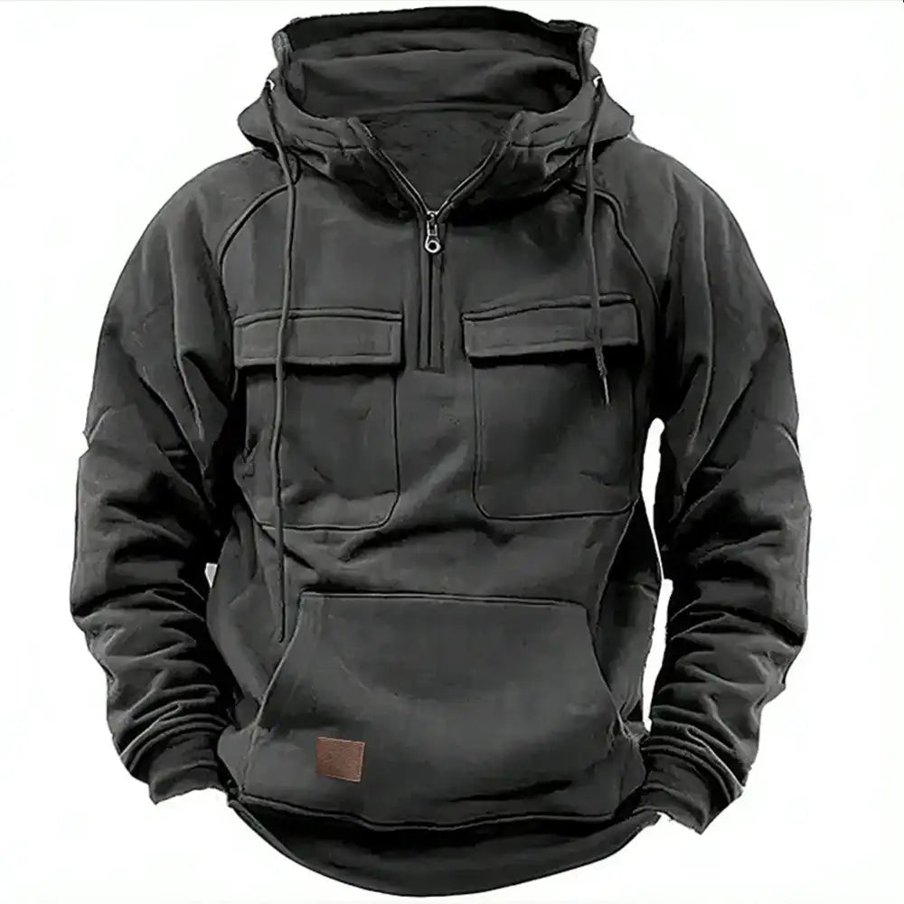Men’s Tactical Quarter-Zip Hoodie - Windproof Multi-Pocket Pullover