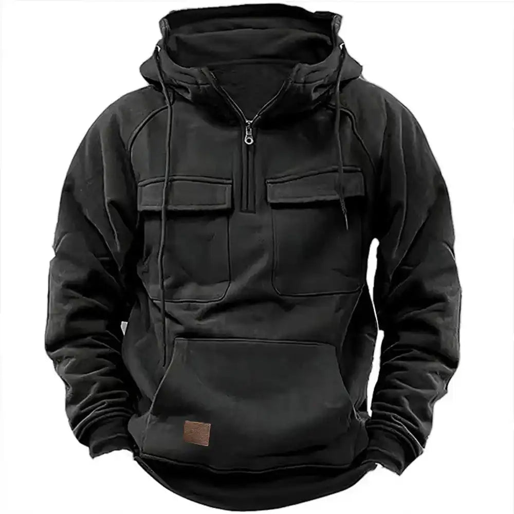 Men’s Tactical Quarter-Zip Hoodie - Windproof Multi-Pocket Pullover