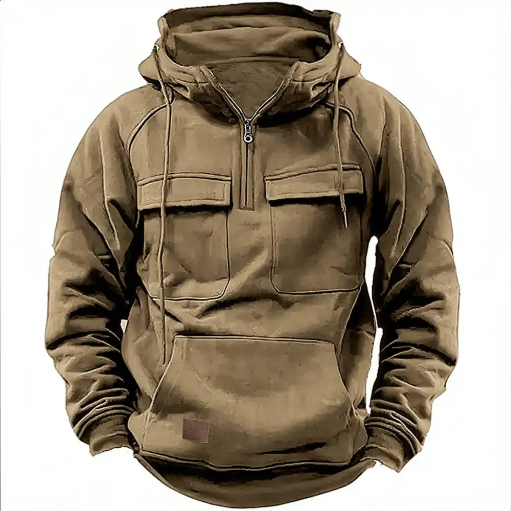 Men’s Tactical Quarter-Zip Hoodie - Windproof Multi-Pocket Pullover