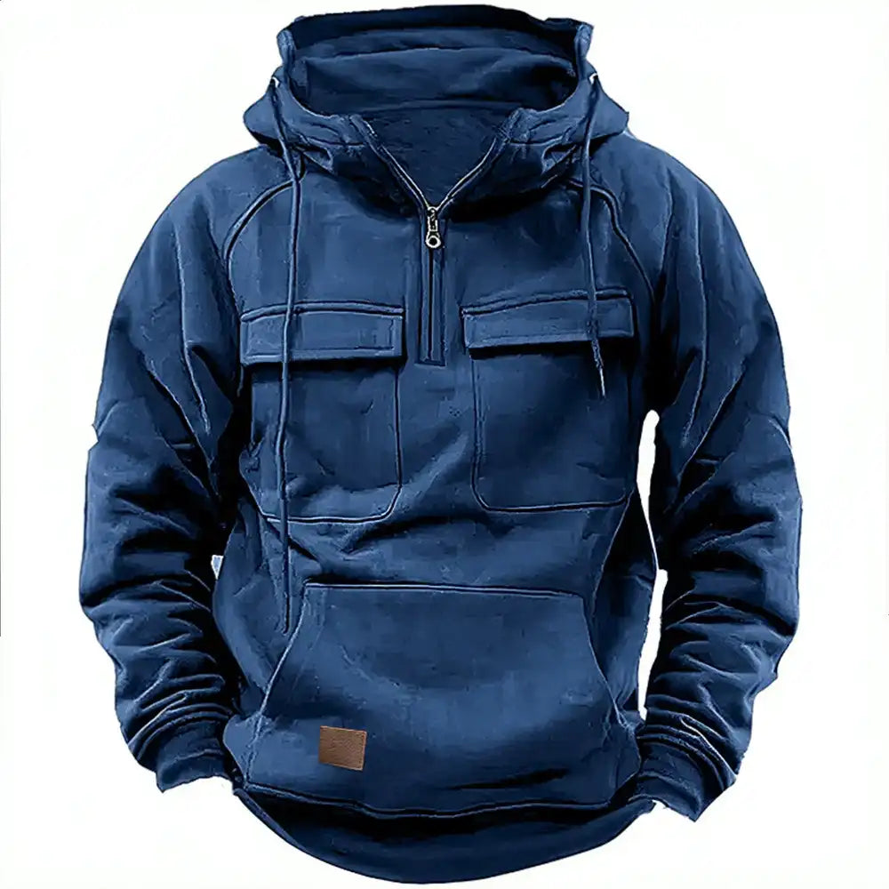 Men’s Tactical Quarter-Zip Hoodie - Windproof Multi-Pocket Pullover