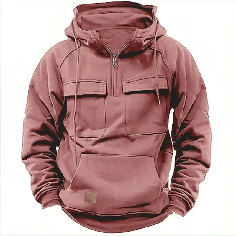 Men’s Tactical Quarter-Zip Hoodie - Windproof Multi-Pocket Pullover
