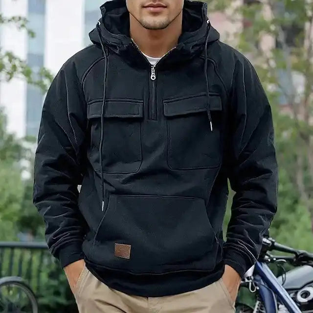 Men’s Tactical Quarter-Zip Hoodie - Windproof Multi-Pocket Pullover