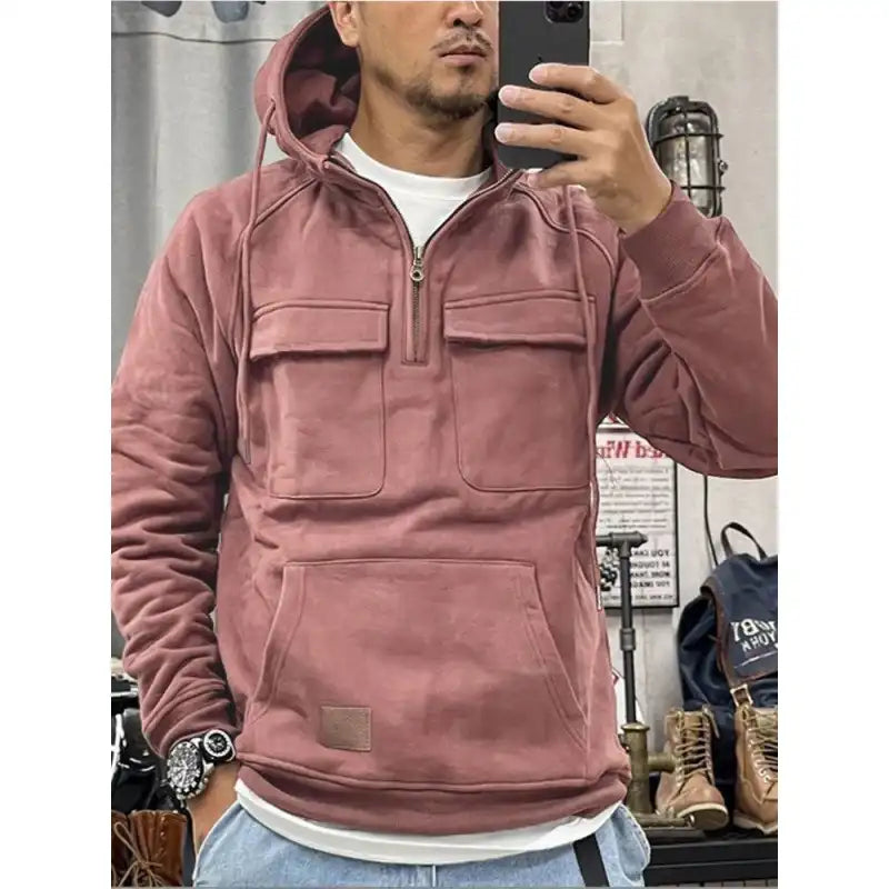 Men’s Tactical Quarter-Zip Hoodie - Windproof Multi-Pocket Pullover
