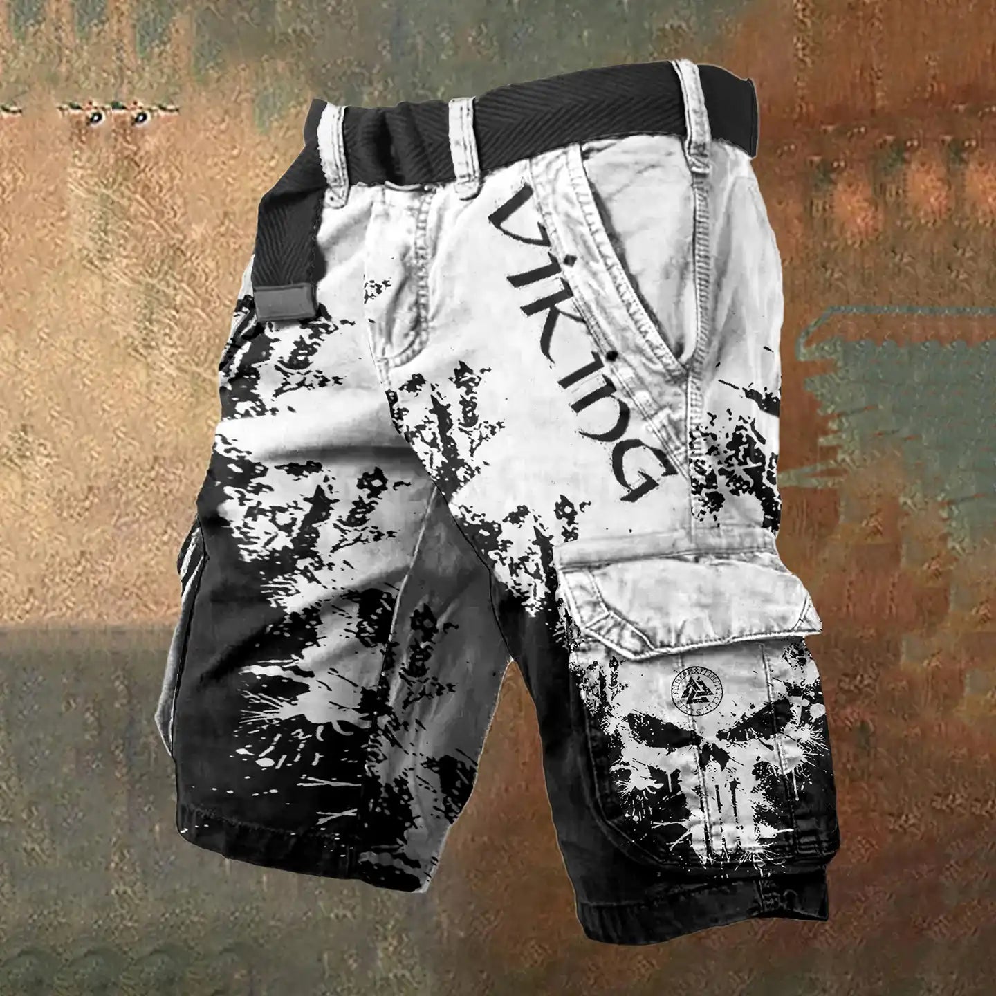 Men's Viking Skull Print Cargo Shorts