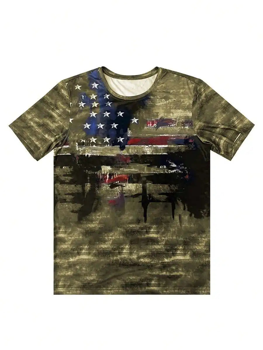 Men's Vintage American Flag 3D Print T-Shirt