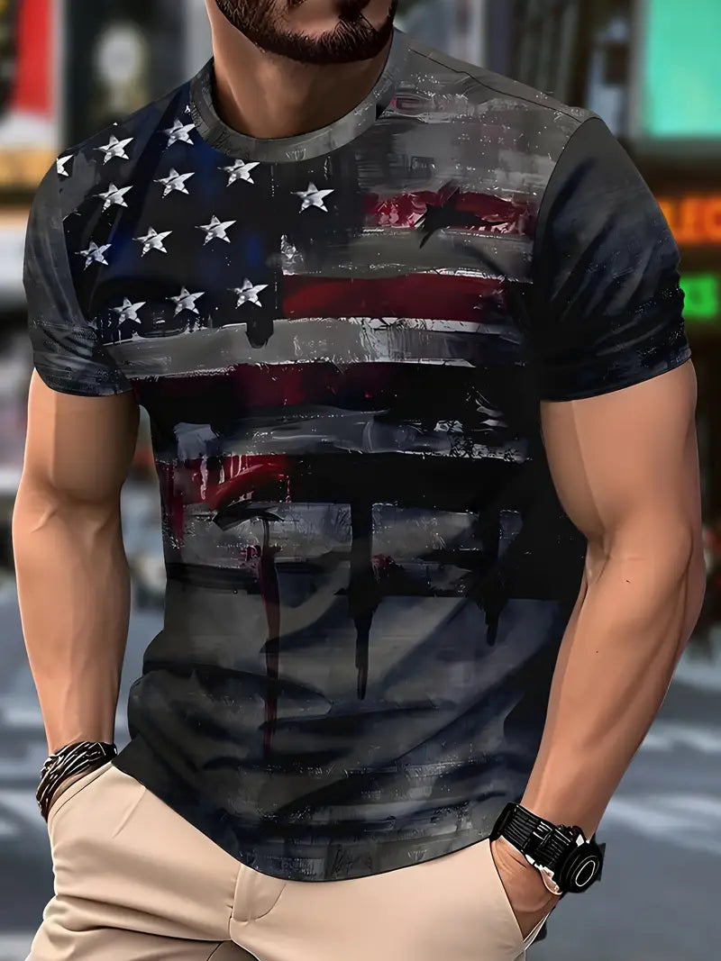 Men's Vintage American Flag 3D Print T-Shirt