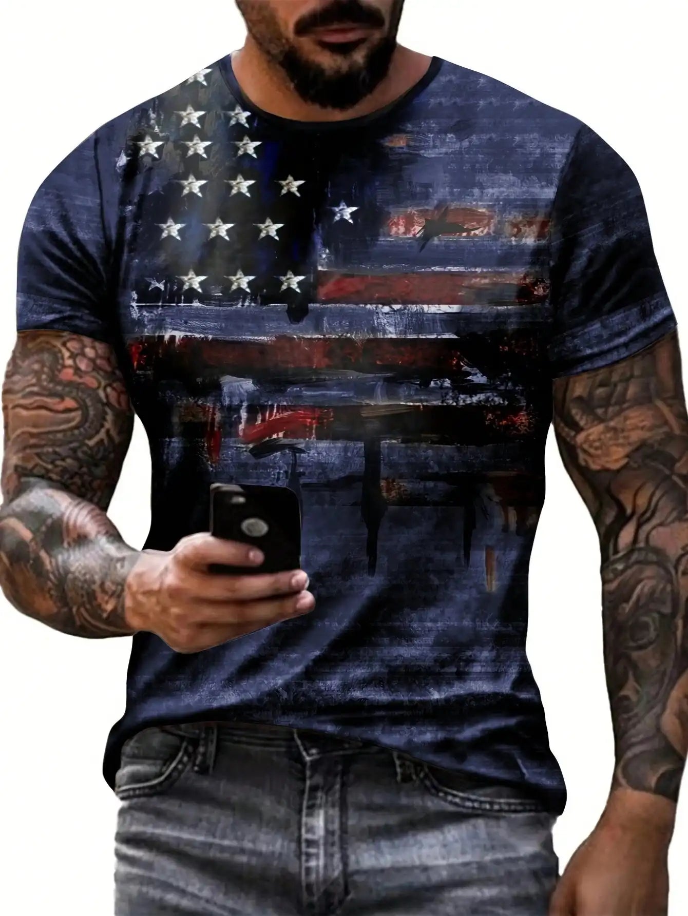 Men's Vintage American Flag 3D Print T-Shirt