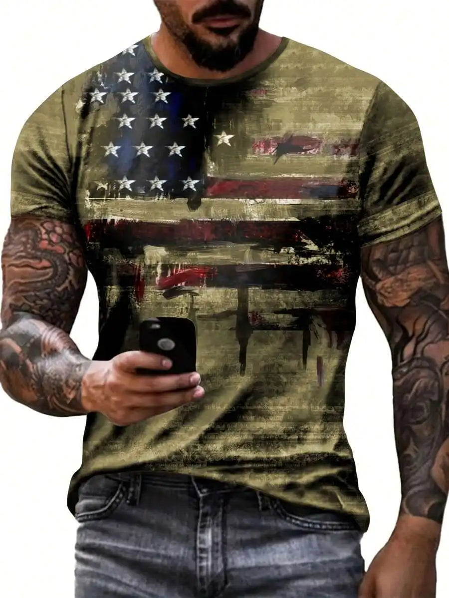 Men's Vintage American Flag 3D Print T-Shirt