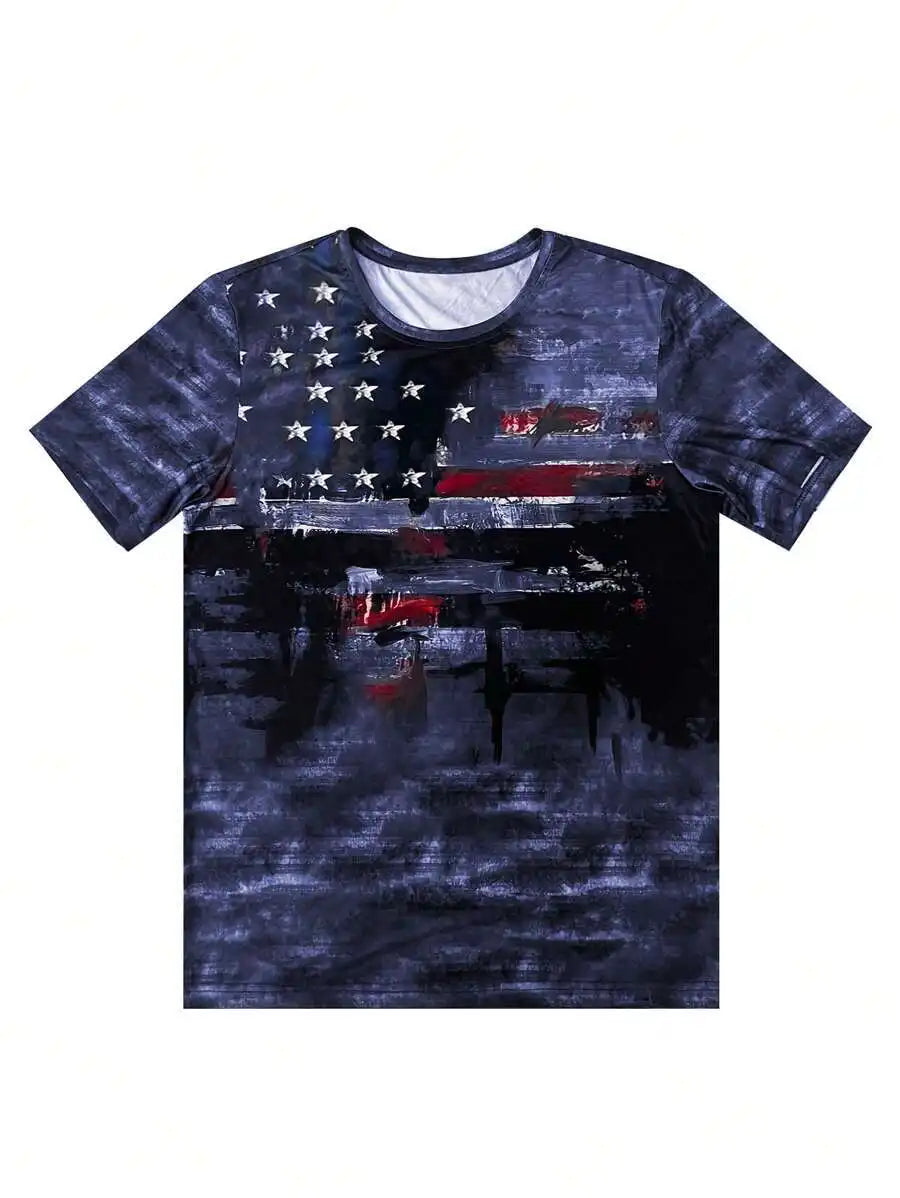 Men's Vintage American Flag 3D Print T-Shirt