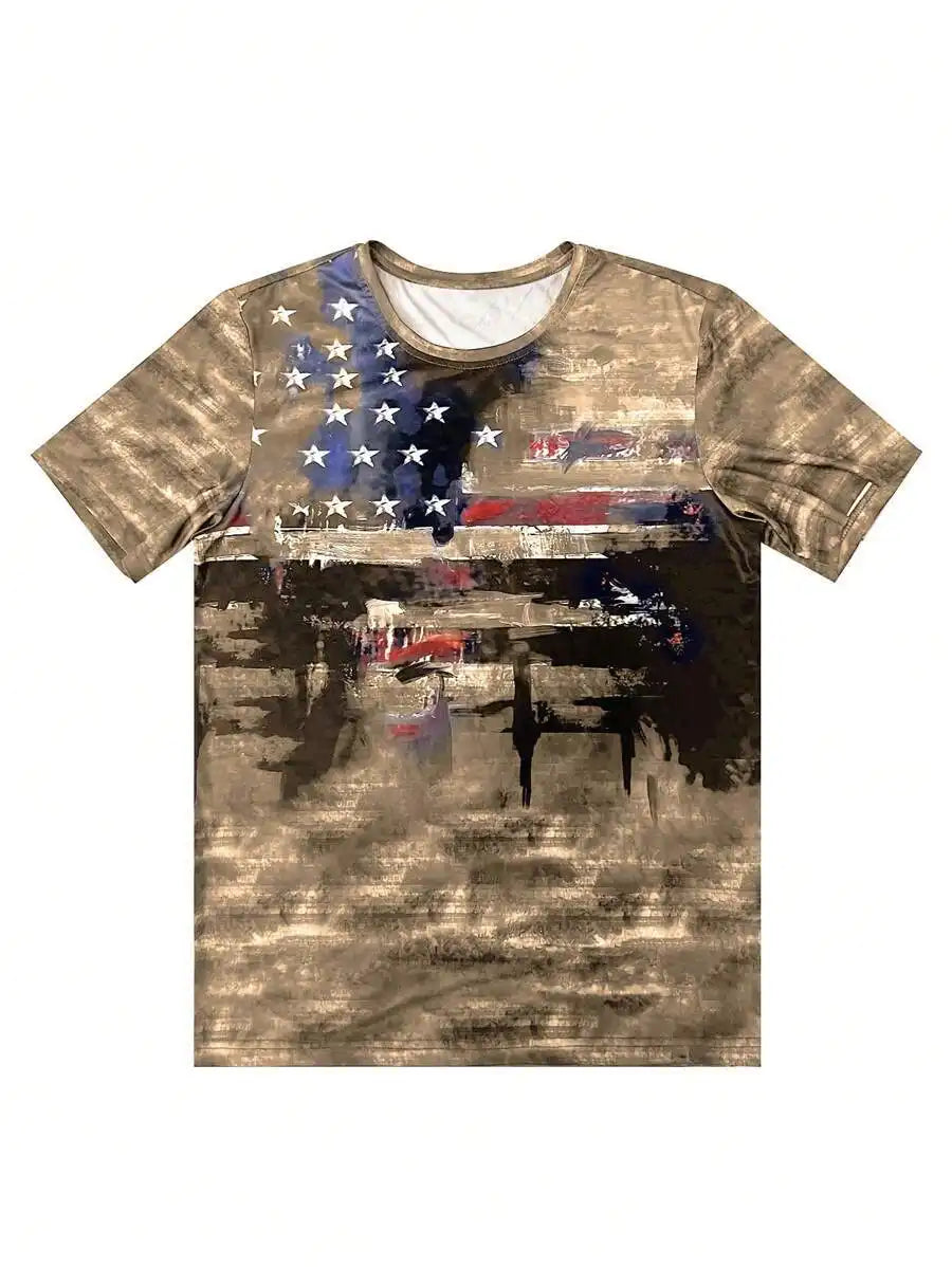 Men's Vintage American Flag 3D Print T-Shirt