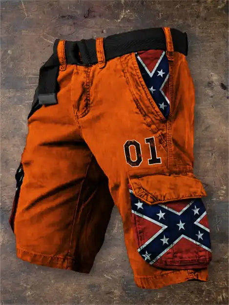 Men's Vintage Flag Art Print Independence Day Cargo Shorts