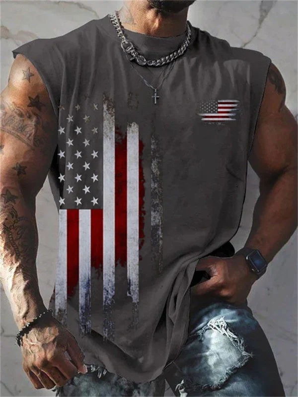 Men's Vintage Independent Flag Print Tank Top