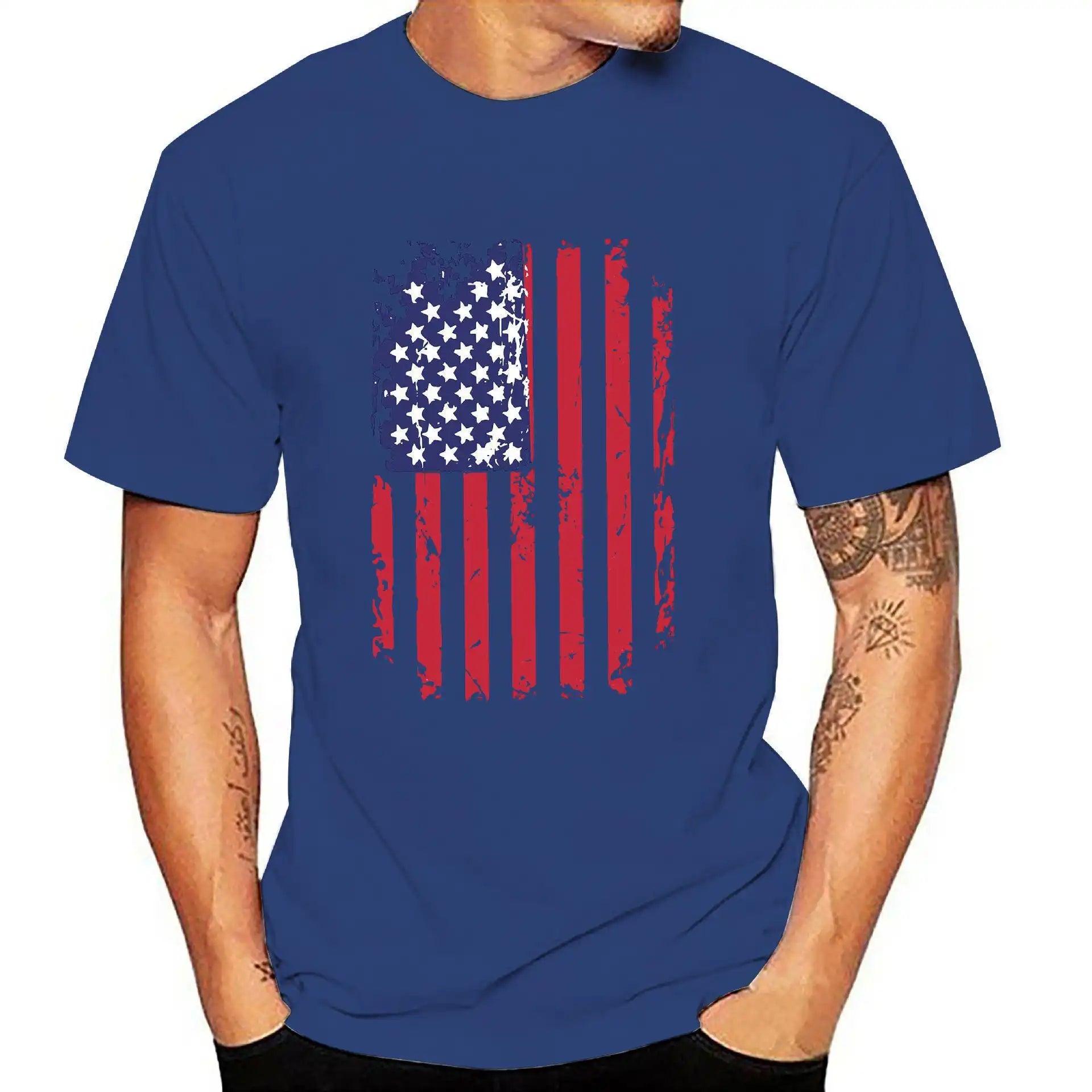 Men's Vintage Patriotic T-Shirt - 4th of July American Flag Design, Muscle Fit