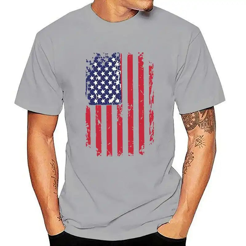 Men's Vintage Patriotic T-Shirt - 4th of July American Flag Design, Muscle Fit