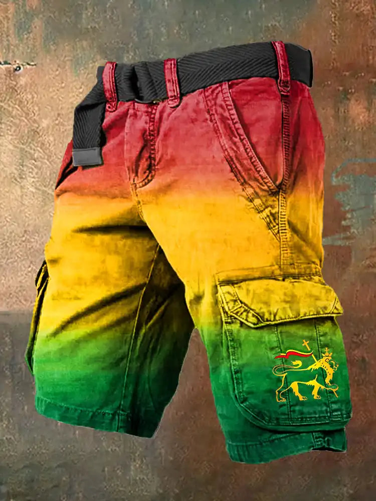 Men's Vintage Reggae Lion of Glory Art Print Cargo Shorts