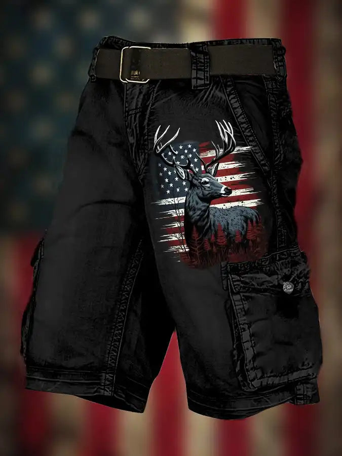 Men's American Flag Vintage Print Patriot Cargo Shorts