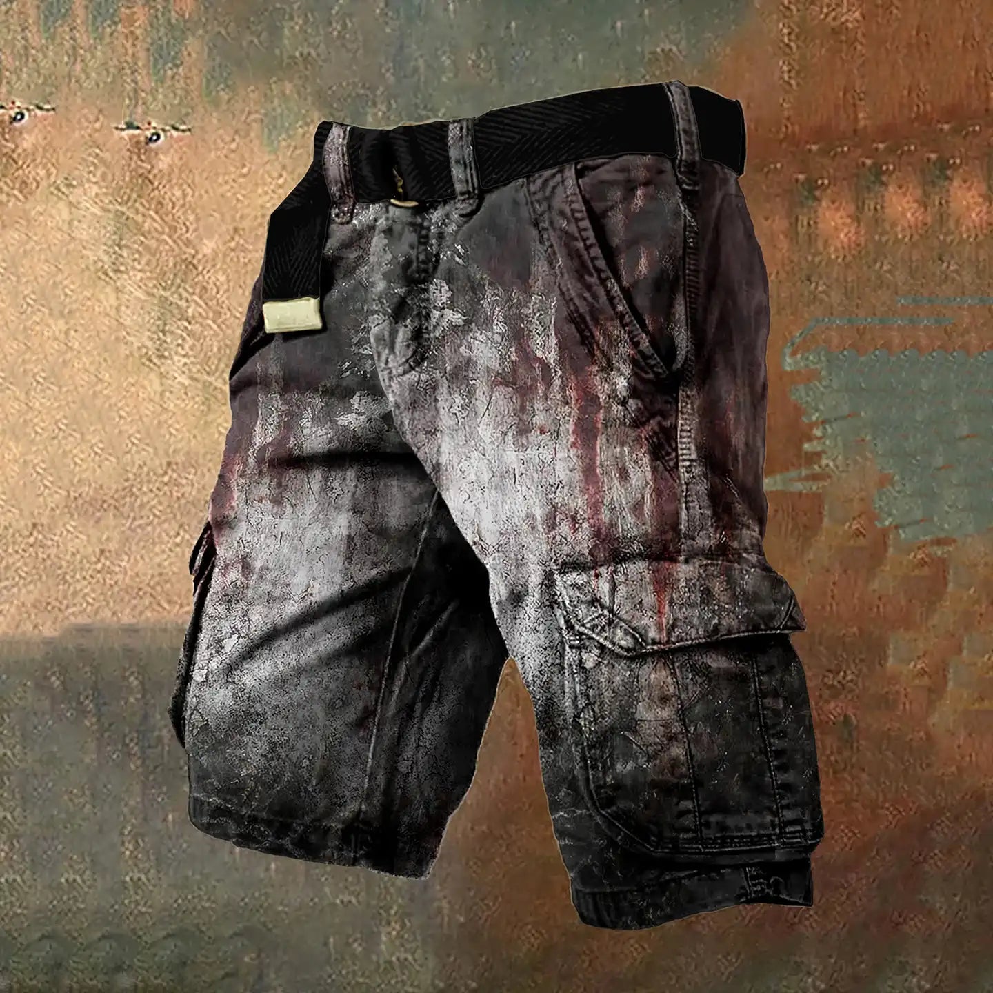 Men's Imitation Pigment Gradient Inkjet Printed Cargo Shorts