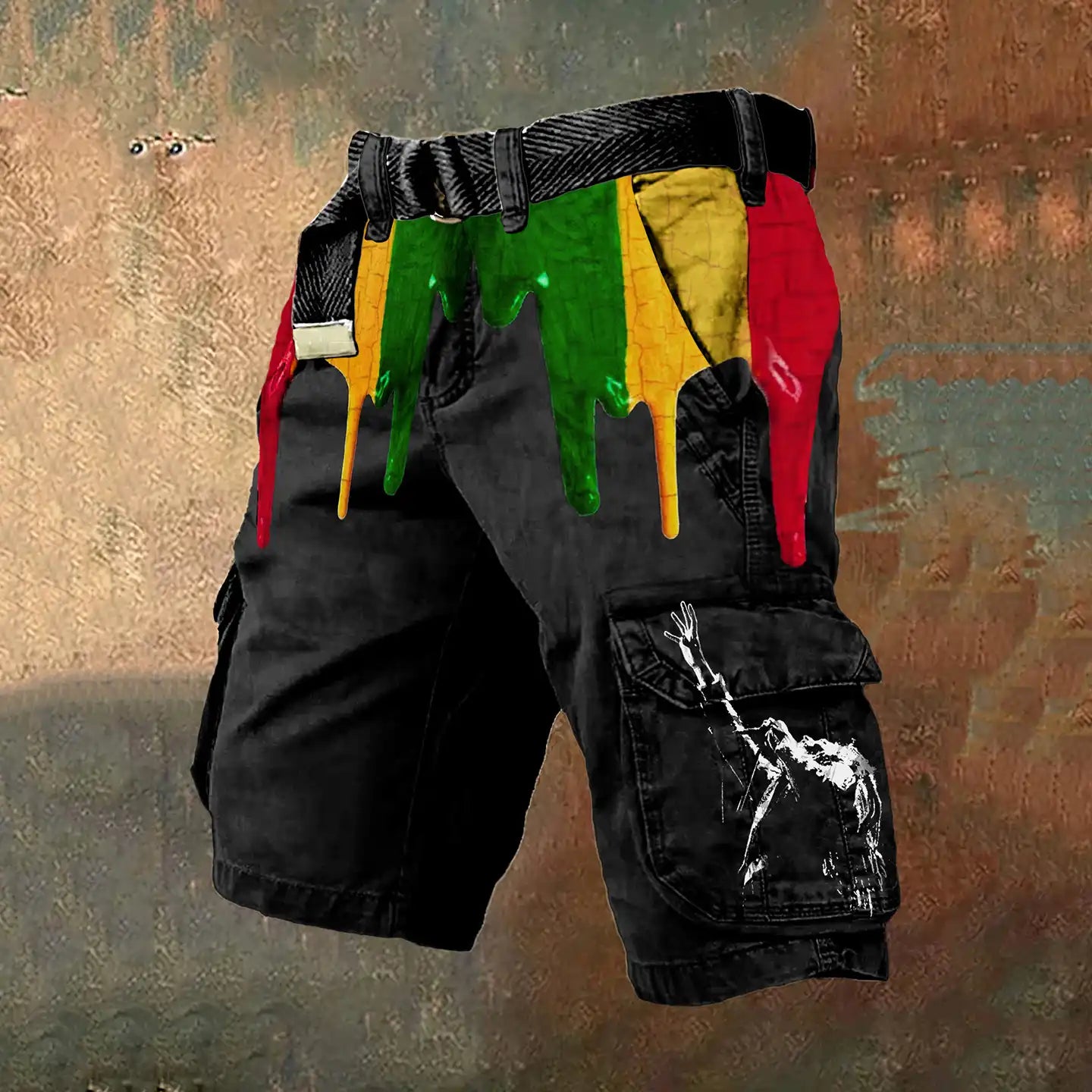 Men's Imitation Pigment Gradient Inkjet Printed Cargo Shorts