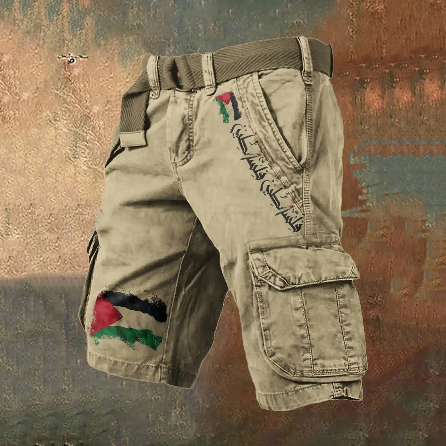 Men's Imitation Pigment Gradient Inkjet Printed Cargo Shorts