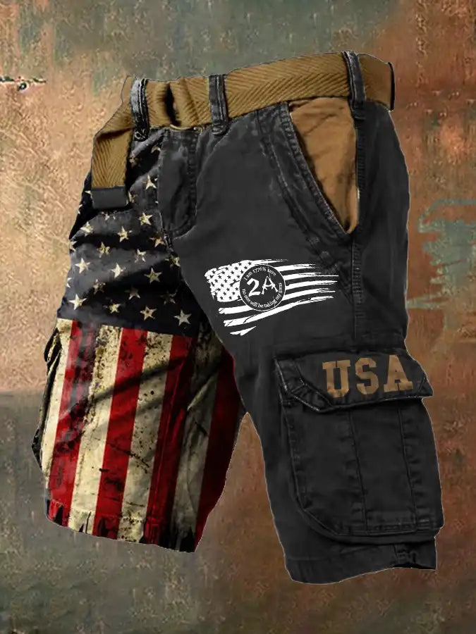 Men's Imitation Pigment Gradient Inkjet Printed Cargo Shorts