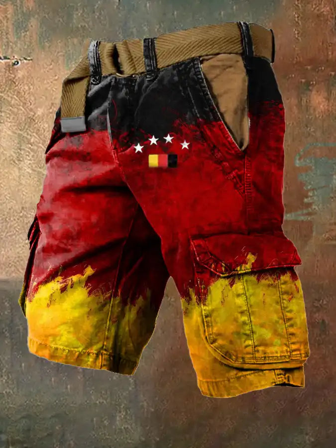 Men's Imitation Pigment Gradient Inkjet Printed Cargo Shorts