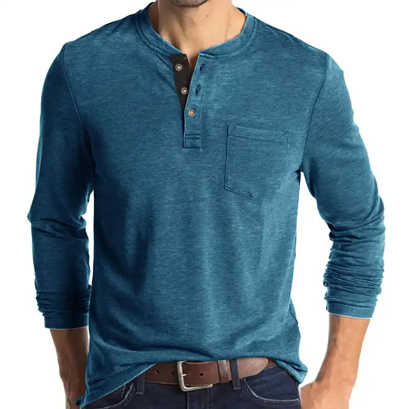 Men's Pocket Henley T-Shirt - Long Sleeve Classic