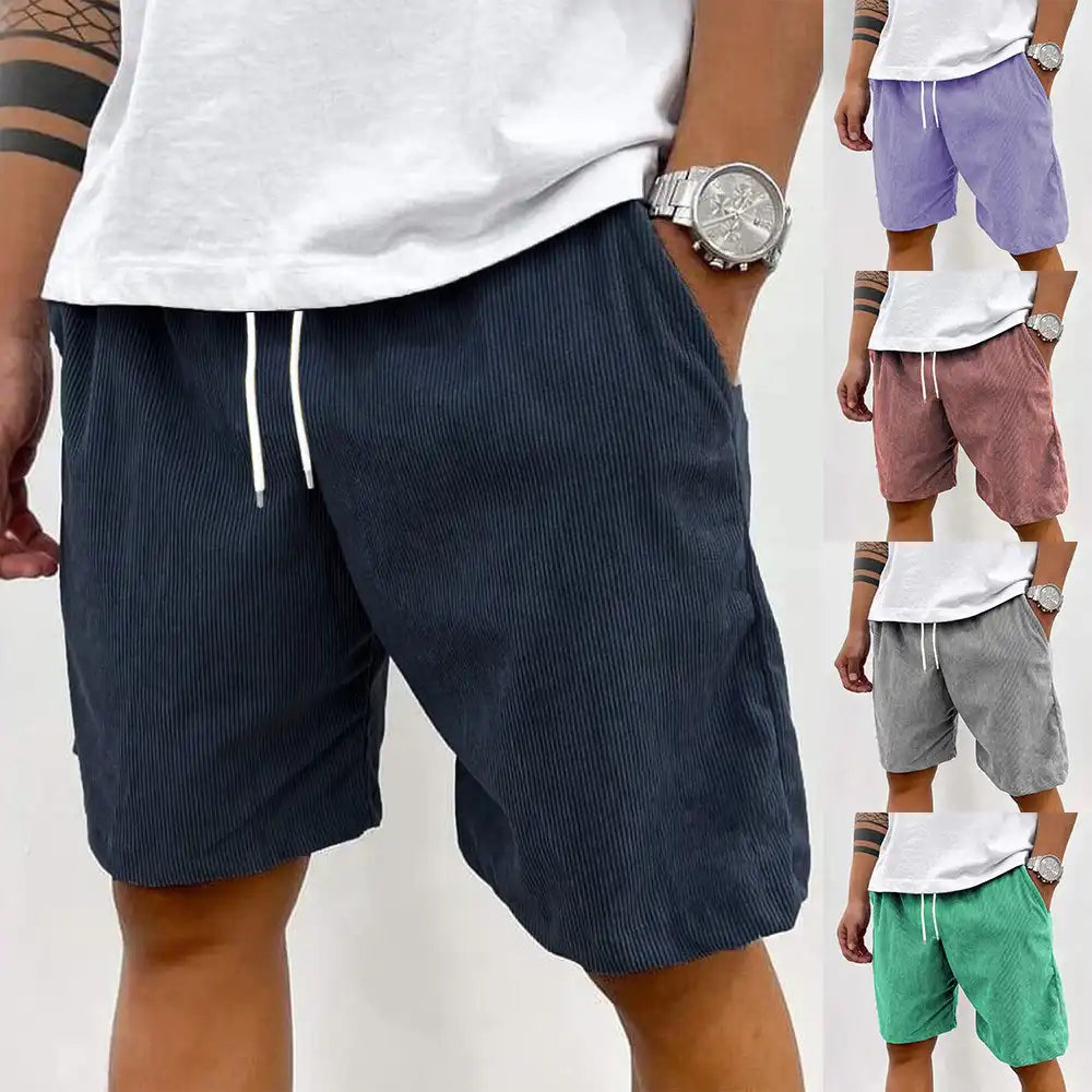 Men's Summer Shorts Ribbed Corduroy Drawstring Shorts