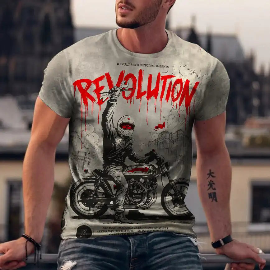 Men's Vintage Motorcycle T-Shirt  - 3D Retro Biker Print & Muscle Fit (XS-6XL)