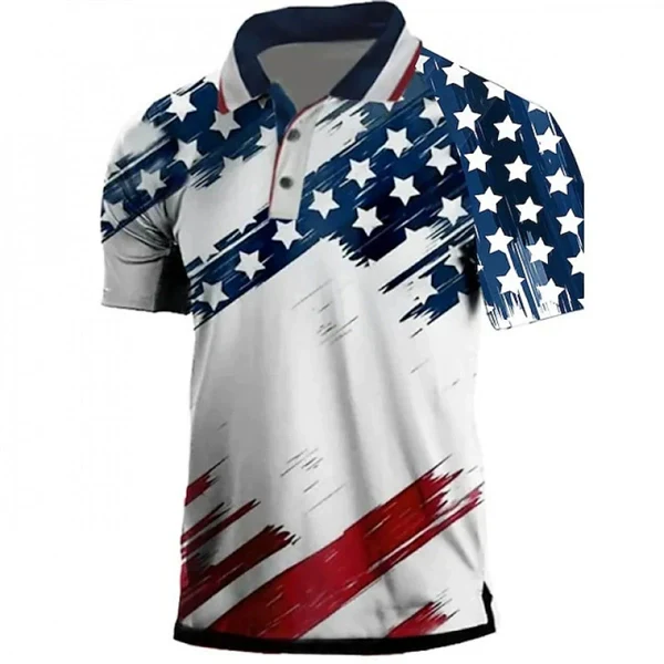 Men's 3D American Flag Veterans Polo Shirt - Patriotic Golf Polo, Short Sleeve Button Collar Casual