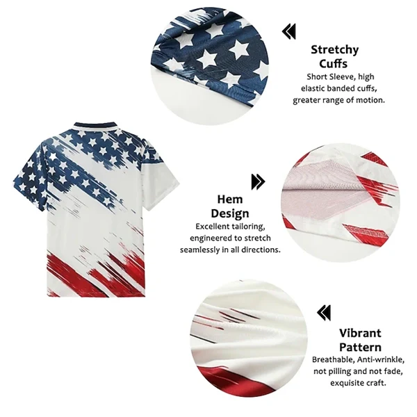Men's 3D American Flag Veterans Polo Shirt - Patriotic Golf Polo, Short Sleeve Button Collar Casual