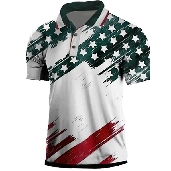 Men's 3D American Flag Veterans Polo Shirt - Patriotic Golf Polo, Short Sleeve Button Collar Casual