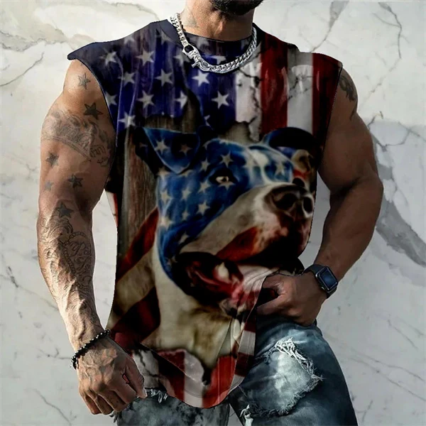 Men's 4th of July Vintage Patriotic USA Independent Flag Tank Top Sleeveless Gym Shirt