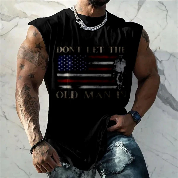 Men's 4th of July Vintage Patriotic USA Independent Flag Tank Top Sleeveless Gym Shirt