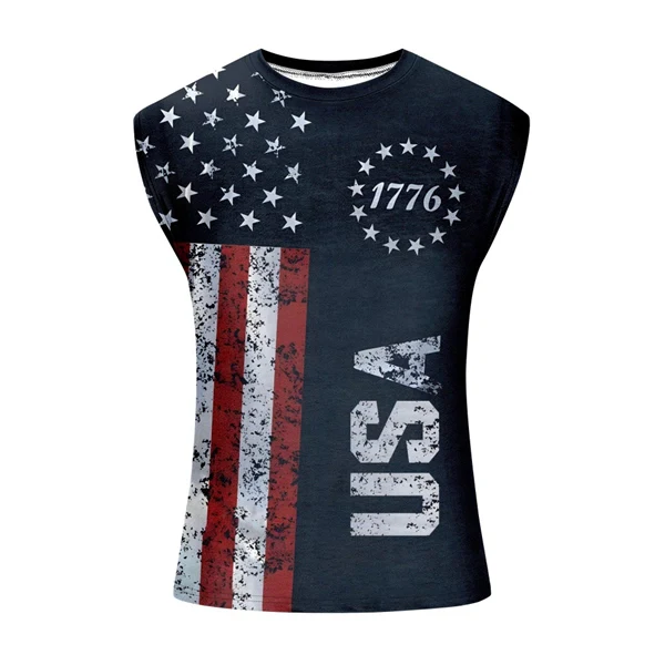 Men's 4th of July Vintage Patriotic USA Independent Flag Tank Top Sleeveless Gym Shirt