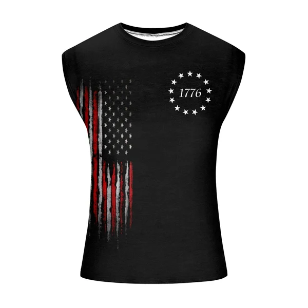 Men's 4th of July Vintage Patriotic USA Independent Flag Tank Top Sleeveless Gym Shirt