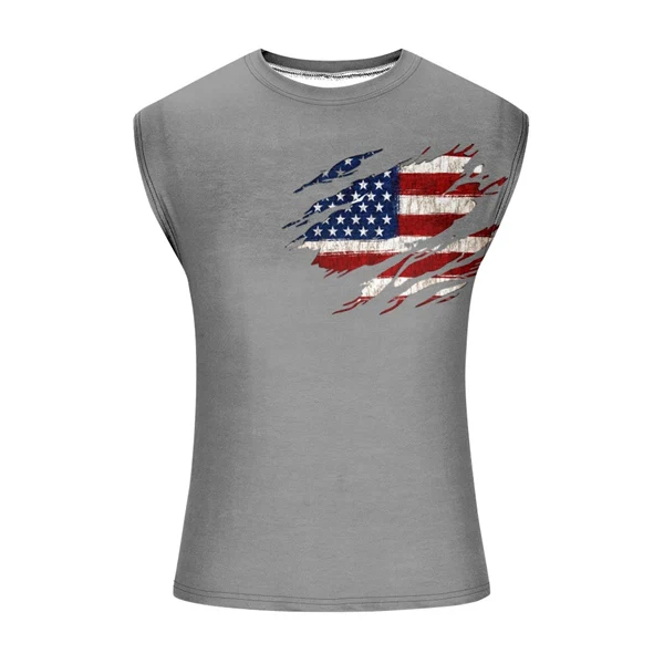 Men's 4th of July Vintage Patriotic USA Independent Flag Tank Top Sleeveless Gym Shirt